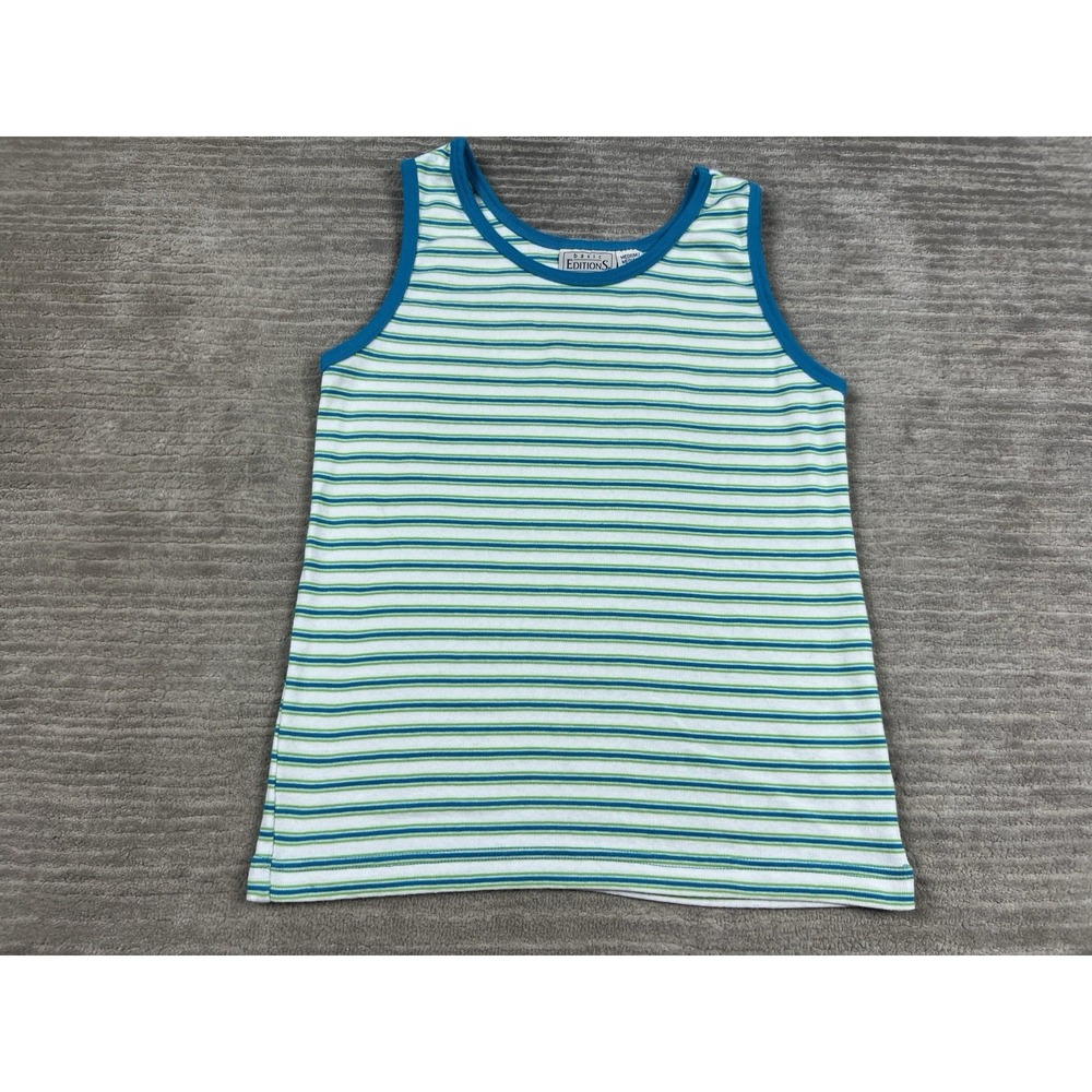 Basic Edition Tank Top Womens Medium Multicolor Striped Sleeveless Cotton Blend‎